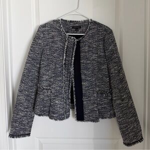 Ann Taylor Navy and White Tweed Blazer